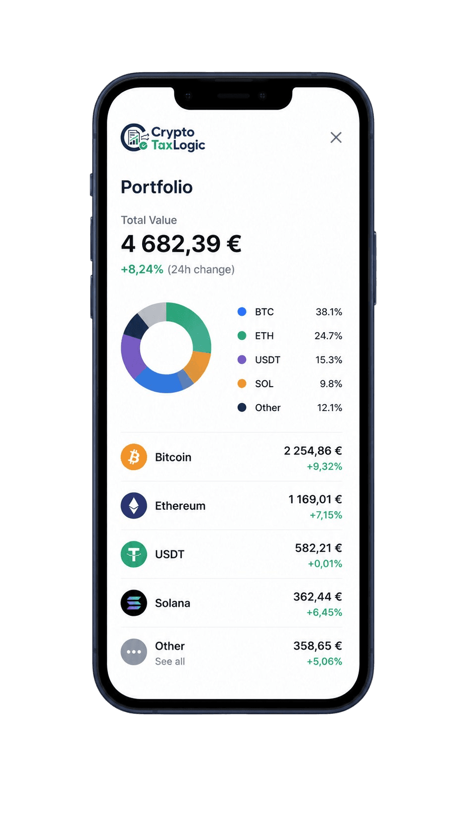 Portfolio holdings displayed on a phone
